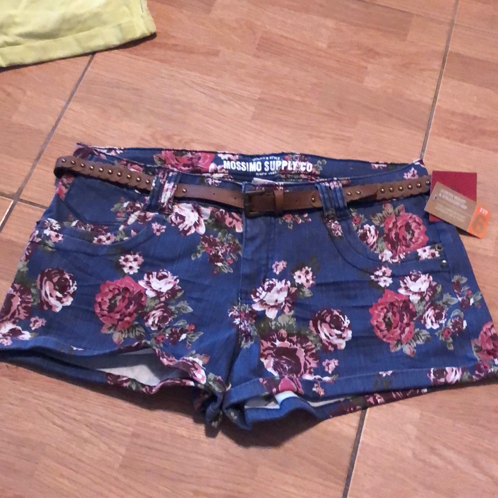 Floral tags on shorts